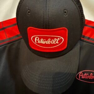 LOT OF 2: Peterbilt Track Jacket & Mesh Trucker Hat Men's XL Black Red‎